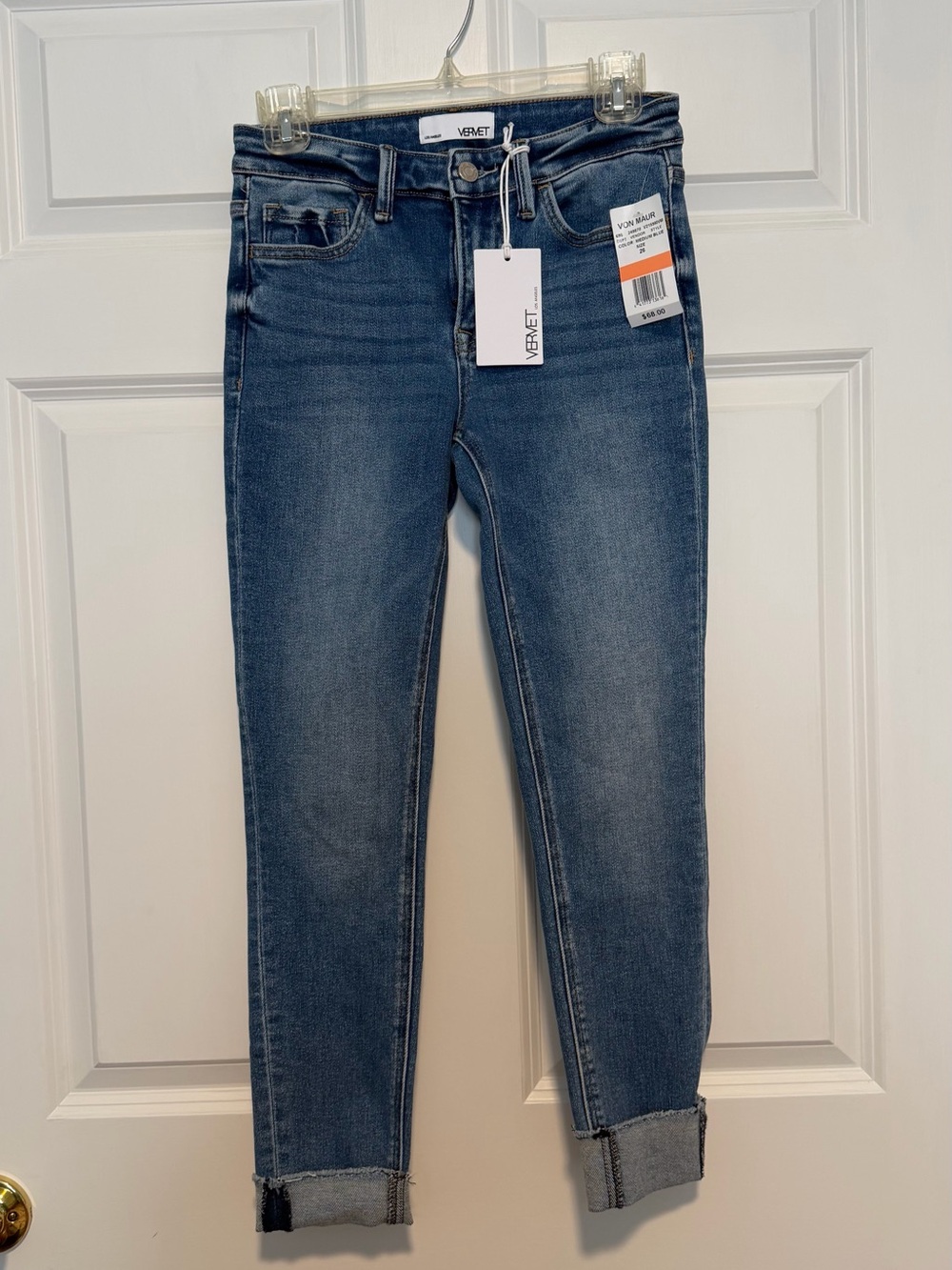 VERVET BY FLYING MONKEY Dark Blue Cuffed Ankle Skinny Jeans
